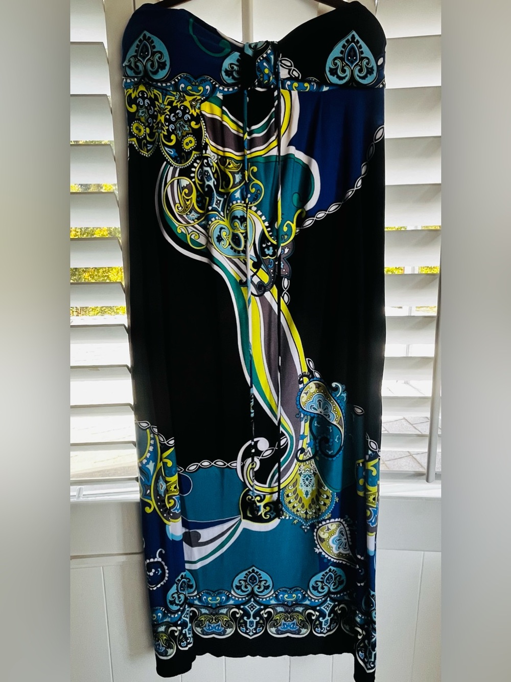 Enfocus Studio Black, Teal & Yellow Abstract Print Dress